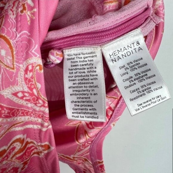 HEMANT AND NANDITA x Revolve bodysuit XS pink/metallic gold puff sleeve - Picture 5 of 7